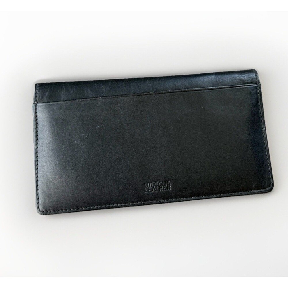 Wilsons Black Leather Wallet Long Billfold Folding Checkbook